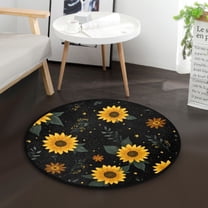 36.2 Inch Round Floor Mat Yellow Sunflower Pattern Carpet Decor Rug for Living Room Bedroom