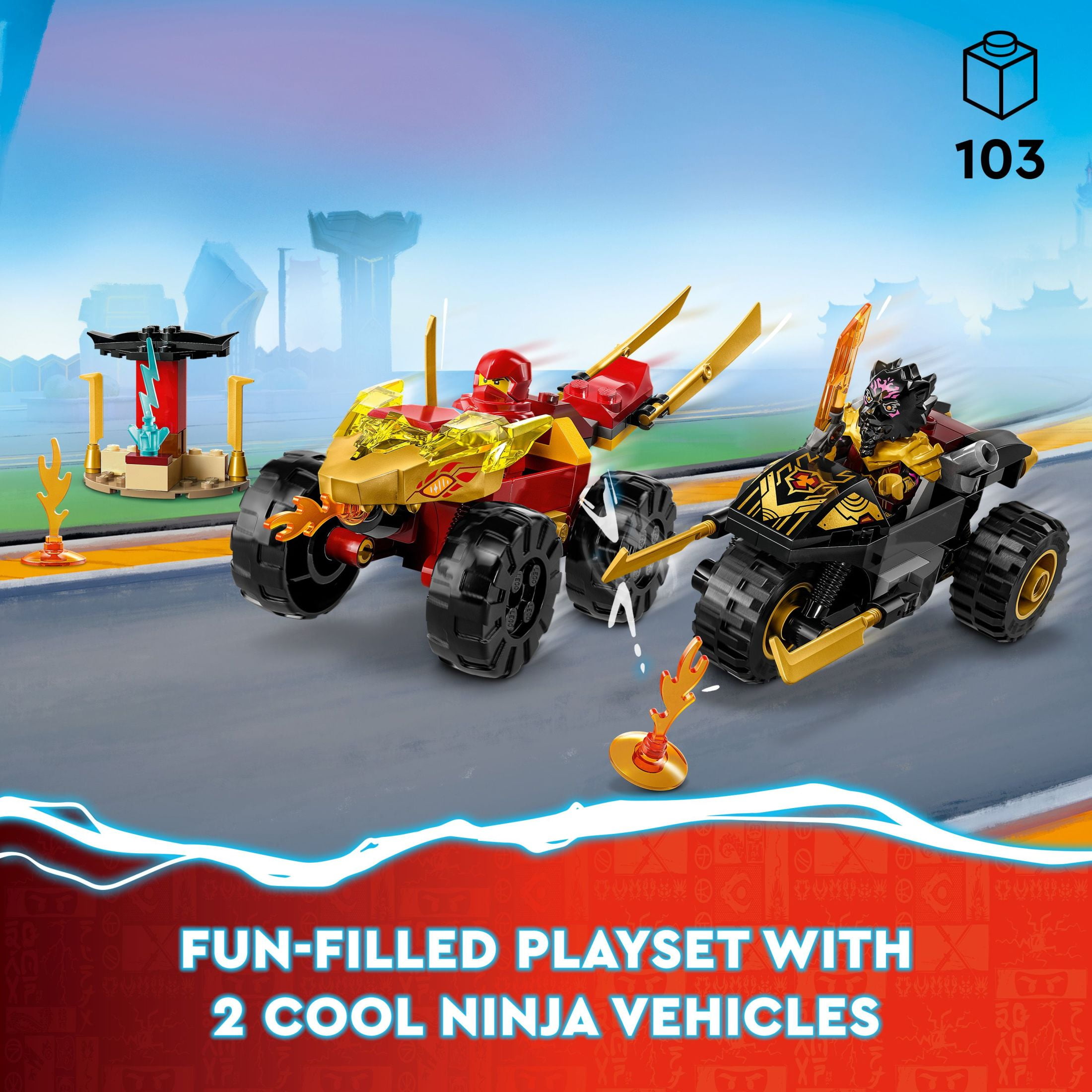 LEGO NINJAGO Kai and Ras' Car and Bike Battle 71789 Beginner Building Toy Set, Features a Ninja Car Toy and Bike Plus 2 Minifigures, Birthday Gift for Toddlers and Kids Who are LEGO NINJAGO Kai and Ras' Car and Bike Battle 71789 Beginner Building Toy Set, Features a Ninja Car Toy and Bike Plus 2 Minifigures, Birthday Gift for Toddlers and Kids Who are