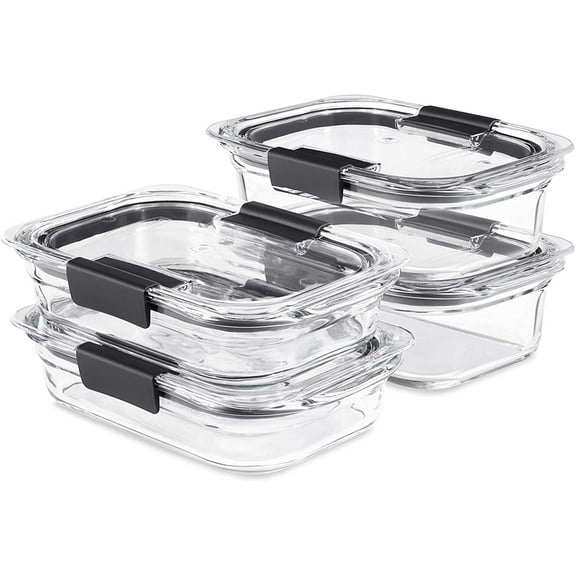 Brilliance Glass Food Storage Containers Set (4 containers   4 lids) and Large 9.6 Cup Container