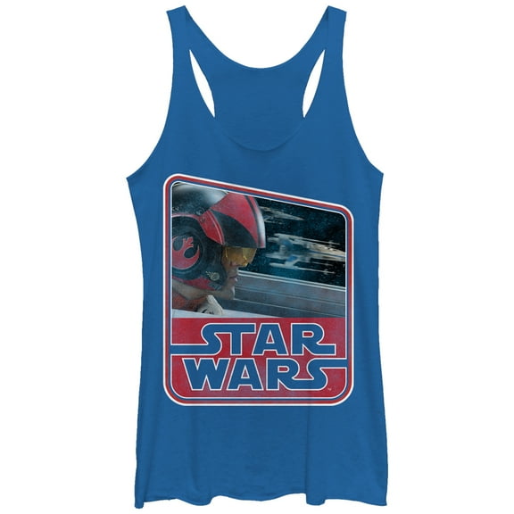 Women's Star Wars The Force Awakens Retro Poe Dameron Racerback Tank Top Royal Blue Heather Medium