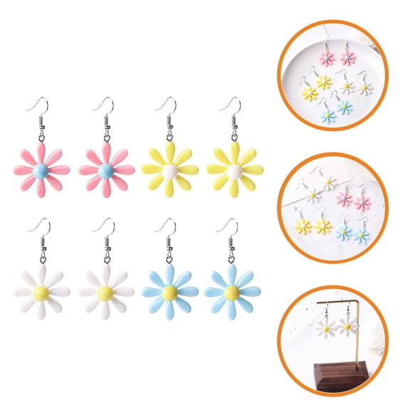 UPOUART 4 Pairs Floral Petal Drop Dangle Earrings Set, Assorted Resin Colors, Stylish Fashion Jewelry for Women Travel and Daily Wear
