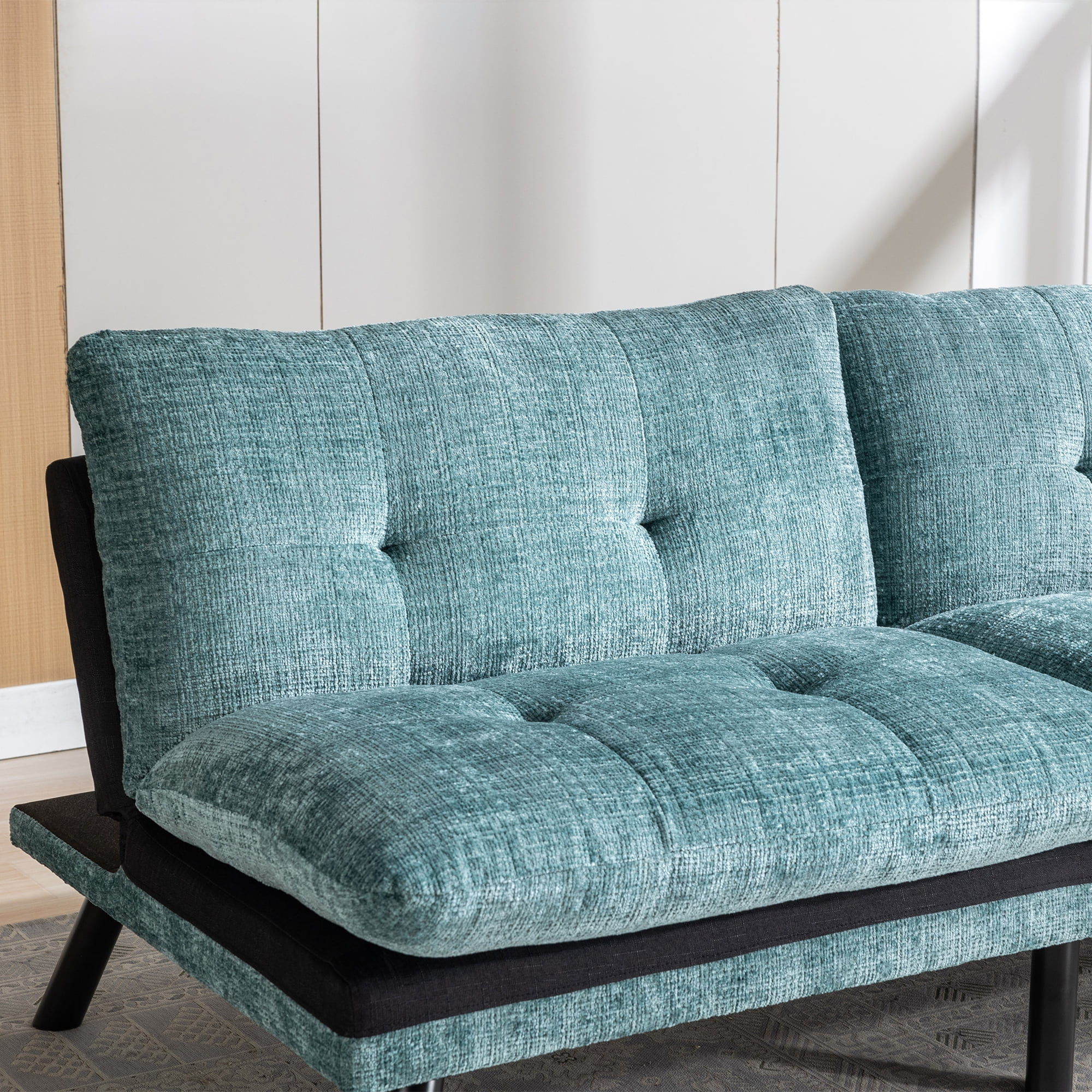 Kadyn Convertible Sofa Bed, Loveseat Futon Bed with Metal Legs, Adjustable Lounge Couch for Compact Living Space Chenille, Mint Green Kadyn Convertible Sofa Bed, Loveseat Futon Bed with Metal Legs, Adjustable Lounge Couch for Compact Living Space Chenille, Mint Green