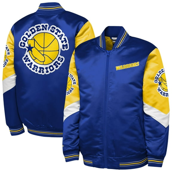 Youth Mitchell & Ness Royal Golden State Warriors Throw It Back Heavyweight Full-Zip Satin Jacket