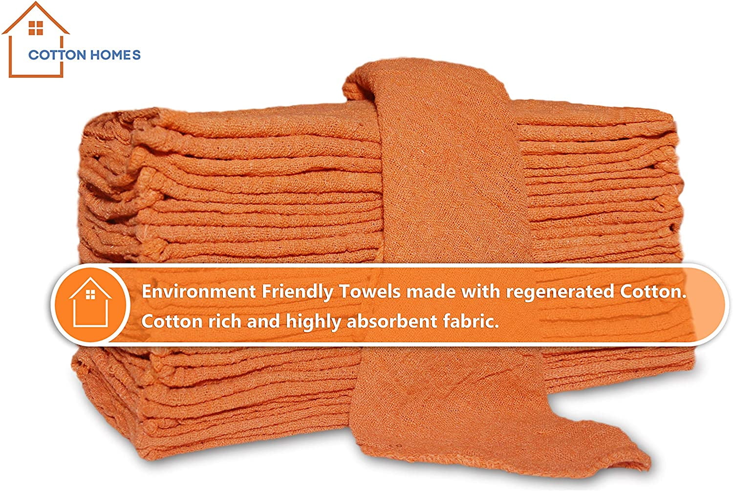 Cotton Homes Shop Towels Rags – Pack of 50- Orange ($0.33/Each)- 12 x14 Inch- Free 5 Shop Towels-Regenerated Cotton Multipurpose Cleaning towels, Paint Cloth, - Prewashed and Reusable.