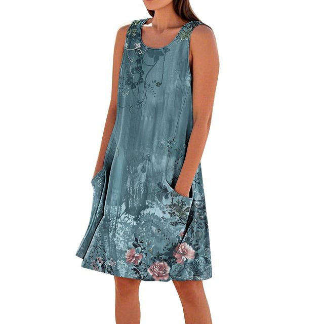 Vestido de Lino de Algodón de Color Sólido Vestido de Ajuste Suelto sin Mangas con Bolsillos, Ropa de Verano de Lino de Algodón para la Playa Y el Hogar