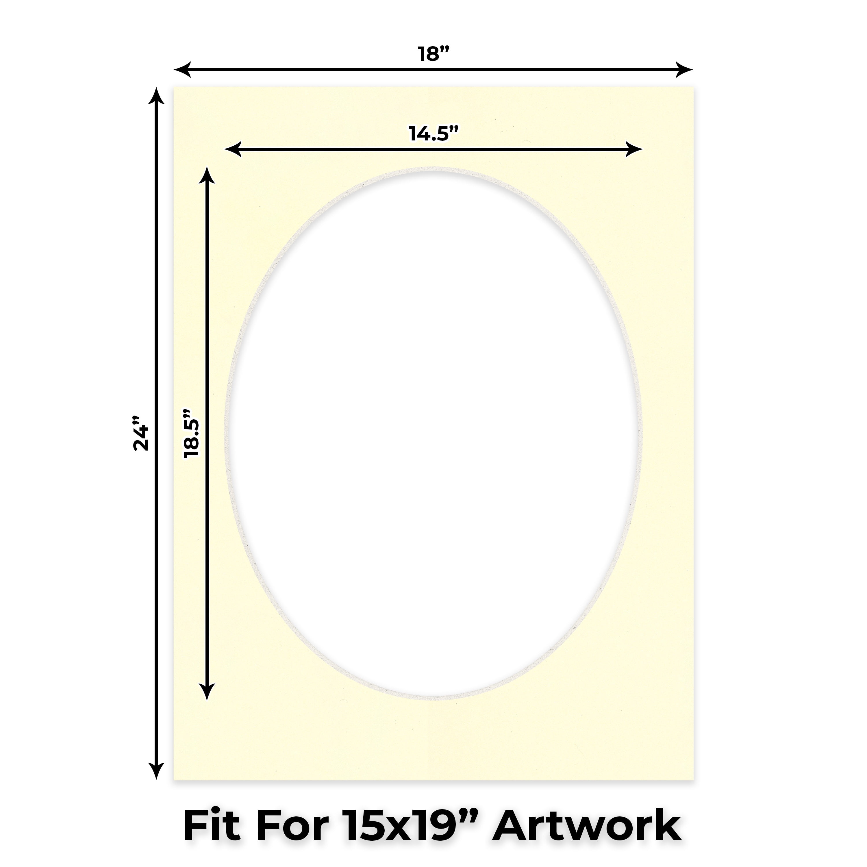 Off White Picture Frame Mat for 18x24 Frames - Oval Opening for 15x19 Photos - 50 Mats