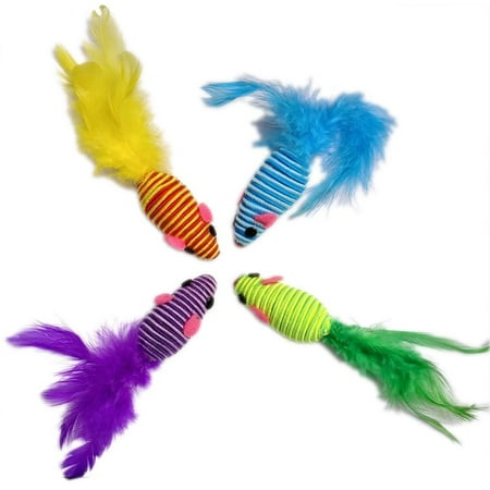 Hypno Mice with Feather tail Size:Pack of 4, Mesmerize Cats For Hours Of Playtime By HDP