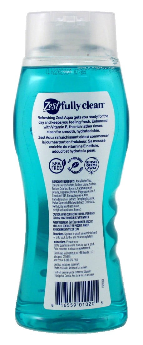 Zest Body Wash Aqua With Vitamin-E Hydrating 18oz (Pack of 3)