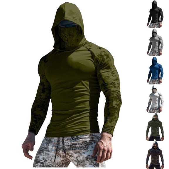UPF 50 Men’s Long Sleeve Performance Fishing Hiking Shirt with Mask UV Neck Gaiter Hoodie