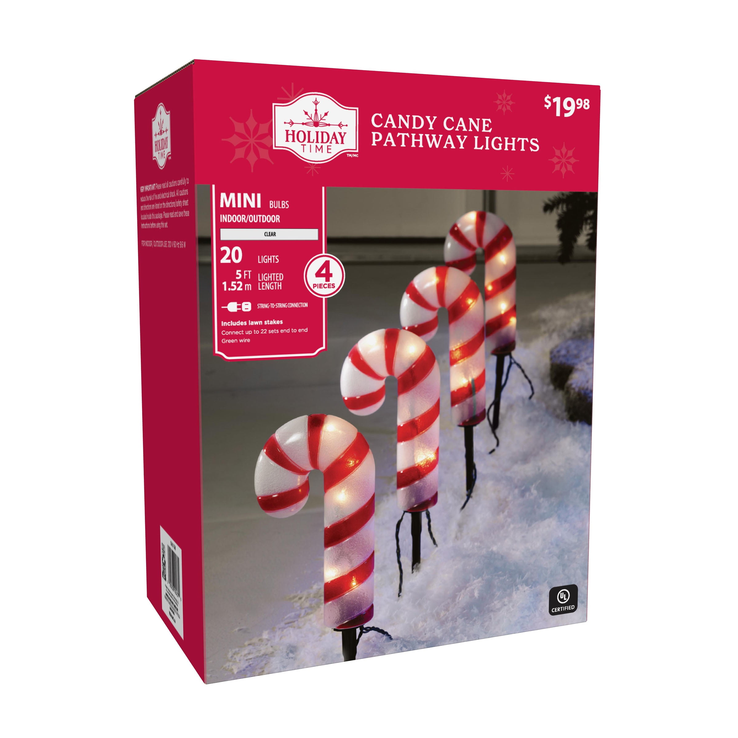 Holiday Time 4 Piece Crystal Effect 10 Inch Red/White Candy Cane Pathway Holiday Outdoor Lighting