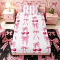 thumbnail image 4 of Meiyoeat Cute Ribbon Bow Twin Sheets 3pcs for Teens, Cartoon Fruit Cherry Bedding for Bedroom, Pink Red White, 4 of 6