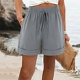 thumbnail image 2 of APEXFWDT Womens Shorts Cotton Linen Elastic Waist Casual Wide Leg Summer Shorts -Breathable Cuffed Lounge Shorts with Pockets,S,Gray, 2 of 7