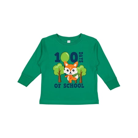 

Inktastic 100 Days of School with Cute Fox and Trees Boys or Girls Long Sleeve Toddler T-Shirt