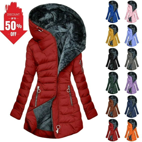 Women's Winter Long Coats Fleece Lined Parka Jacket Hooded Long Winter Warm Shearling Fleece Long Coats Jackets