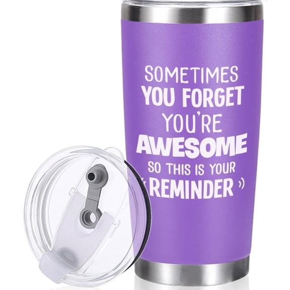 Sometimes You Forget You''re Awesome Gifts Retirement Inspirational Birthday Tumbler for Her Women Thank Mom Mother Wife Girlfriend Sister Employee Friend Day Christmas Purple 20oz