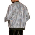 thumbnail image 3 of INSPIRE CHIC Holographic Varsity Jackets for Men's Full Zip Up Party Shiny Metallic Bomber Jackets 2XL Silver, 3 of 6
