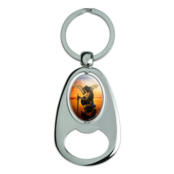 Wonder Woman Movie Poster Keychain Chrome Metal Spinning Oval Bottle Opener
