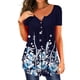 thumbnail image 4 of Sonducket Camiseta de poliéster para mujer, blusa plisada con estampado y cuello de pico, blusa lavable transpirable para interiores y exteriores, Prendas para la parte del cuerpo Azul blanco S, 4 of 5