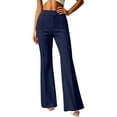 thumbnail image 7 of Women's Soft Stretchy Straight Leg Pants for Business Casual, Mid Elastic Waist with Slim Fit & Shaping, Multi-Pockets, Dressy Lounge Work Office, Womens Trousers | VerBelle,Blue 2XL, 7 of 7