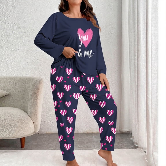 Sakmal Valentine's Day Lounge Sets Women Cute Plus Size Cooling Long Sleeve Shirt with Pants Housewear Crew Neck Gray Womens Lounge Set XXL
