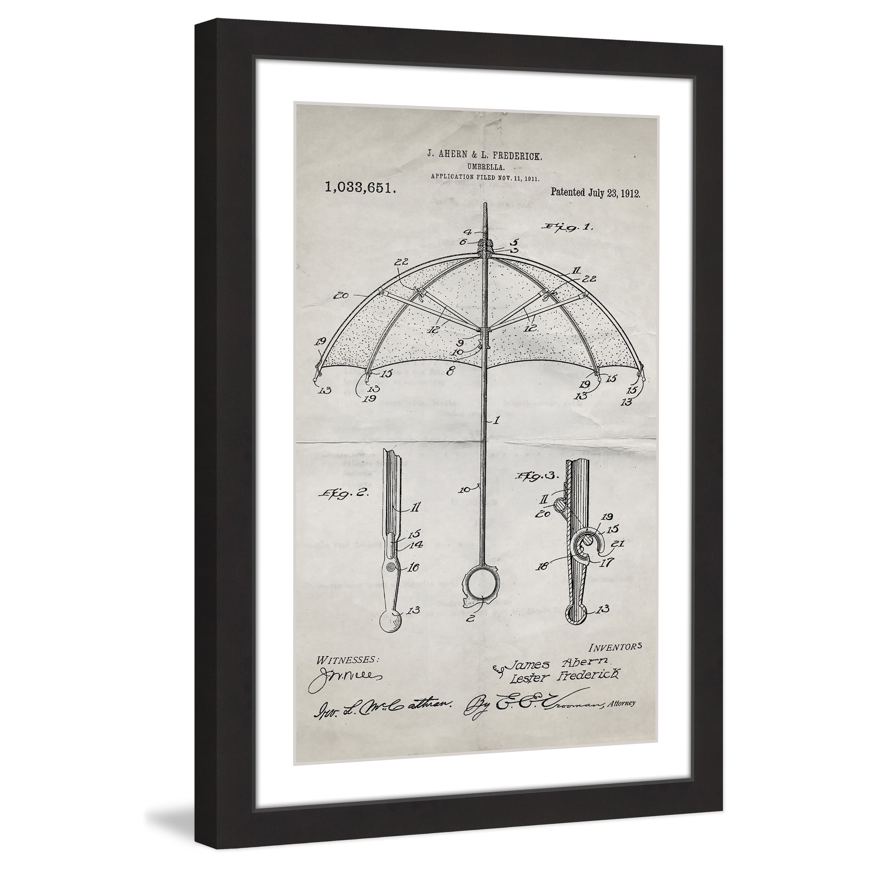 "Umbrella 1912 Old Paper" Framed Painting Print