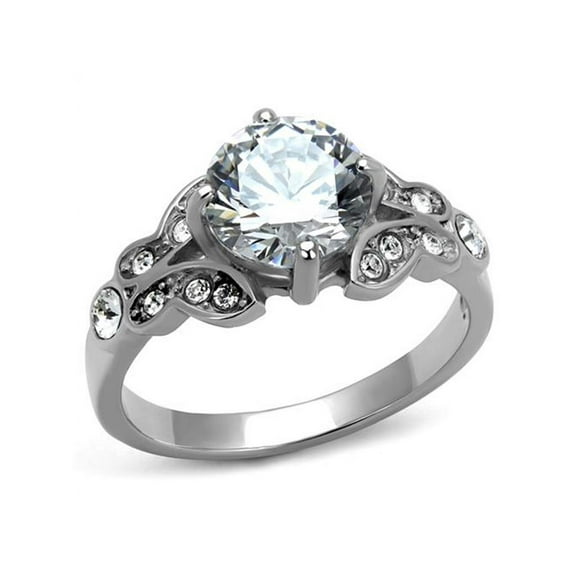 Stainless Steel 2.25 Ct Round Cut Zirconia Engagement Ring Women's Size 8