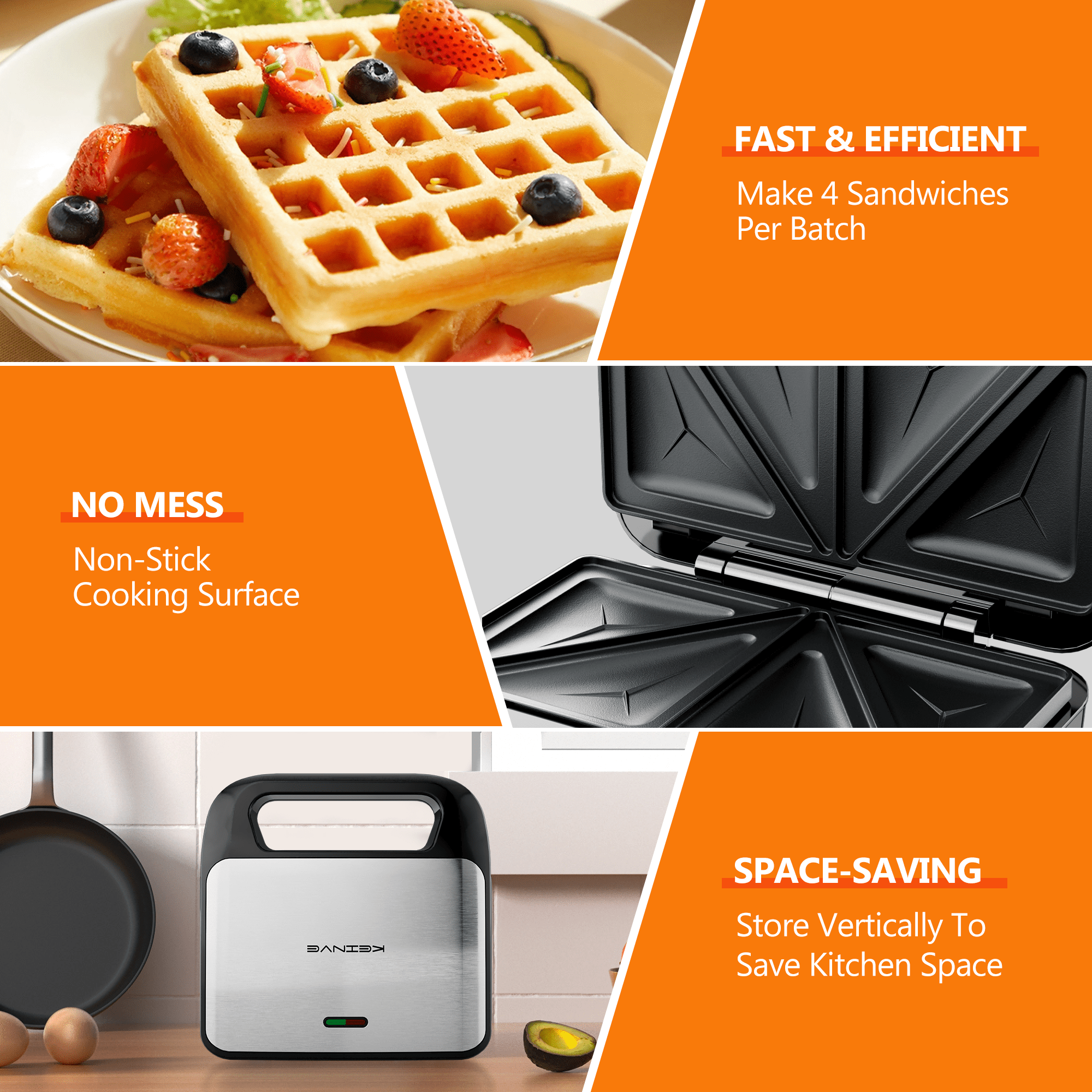 3 in 1 Sandwich Maker & Waffle Maker, 750W Panini Press with Removable Non-Stick Plate Easy to Clean, Grilled Cheese Maker for Home Kitchen Breakfast