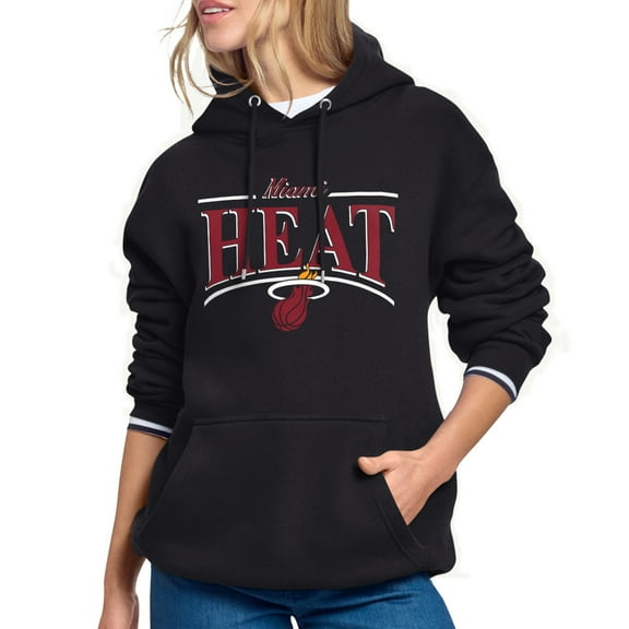Women's Starter Black Miami Heat Arch Stripe Fleece Hoodie