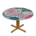 thumbnail image 3 of HAOXIT Pink Roses Round Tablecloth ,watercolor flowers Shabby chic blue Oblong Table Cloth Polyester Table Cover Decorations for Picnic,Kitchen,Holiday Party 54-58, 3 of 8