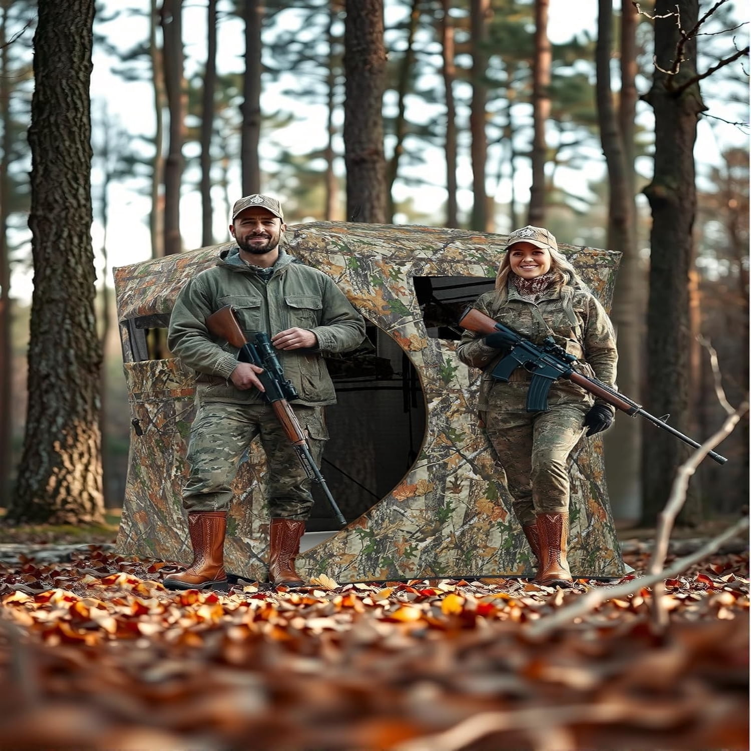 AOILE Hunting Blind - 2-3 Person Pop-Up Ground Blind, 270° See-Through Windows & Silent Magnetic Door