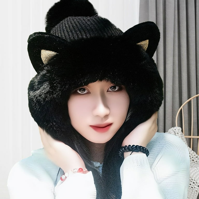 COOLL Ladies Cat Ears Hat Elastic Ladies Hat Ladies Winter Hat Thick Plush Cartoon Ear Decor Knitted Ear Protection Sequin