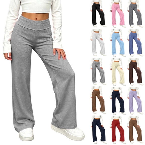 Stamzod Pants for Girls Size 10-12 Elastic Waist Wide Leg Pants Soft Casual Baggy Sweatpants Kids Clothes 12-13Years