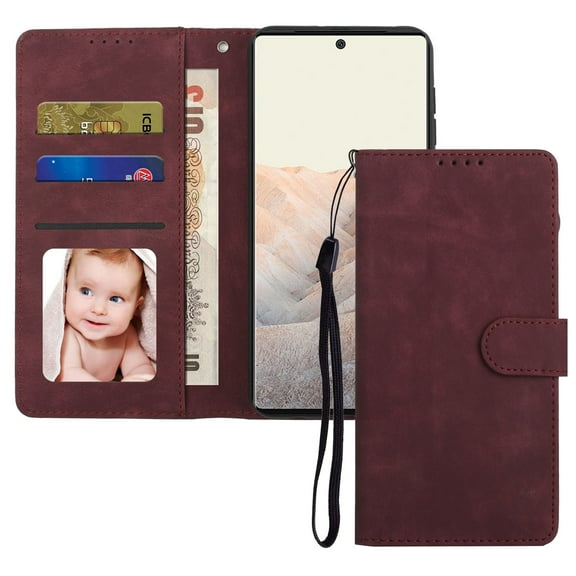 PU Leather Case for Google Pixel 6A Wallet Cover with Kickstand, Magnetic Folio Flip ID Credit Card Slots Holder Drop Protection Phone Case For Google Pixel 6A,Winered