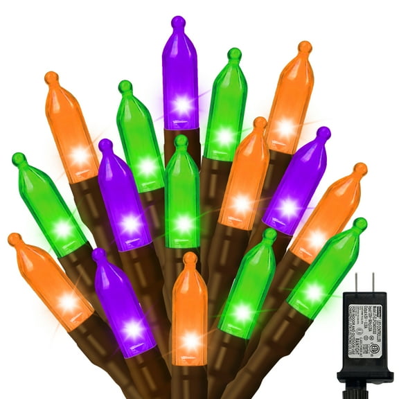 LAMPHOME Orange Purple Green Halloween String Lights Outdoor, 32.5FT 100 LED Waterproof Christmas Lights with 16 Lighting Modes for Halloween Garden Party Christmas Xmas Tree Lights Decor