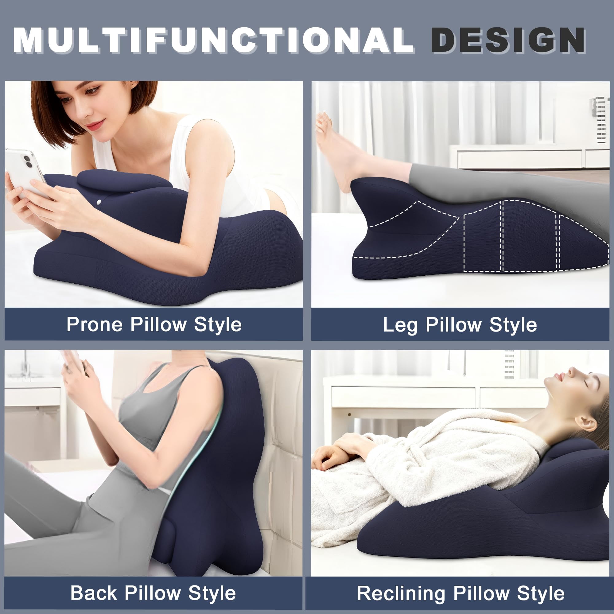Memory Foam Wedge Pillow  Prone For Sleeping Reading Bed Support & Sitting Up Ideal Massage With Removable Cover