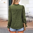thumbnail image 6 of Towmus Women's Dressy Casual Blouse Tops Fall Spring Puff Long Sleeve Button V Neck Hollow Out Lace Embroidered Shirts, 6 of 7