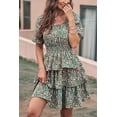 thumbnail image 4 of PRETTYGARDEN Women's Floral Summer Short Dress Square Neck Short Sleeve Tiered Ruffle Boho Swing Dresses, 4 of 5