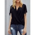 thumbnail image 3 of Uhndy Women's Blouses V Neck Short Sleeve Chiffon Shirts Front Draped Wrap Twist Tops, 3 of 5