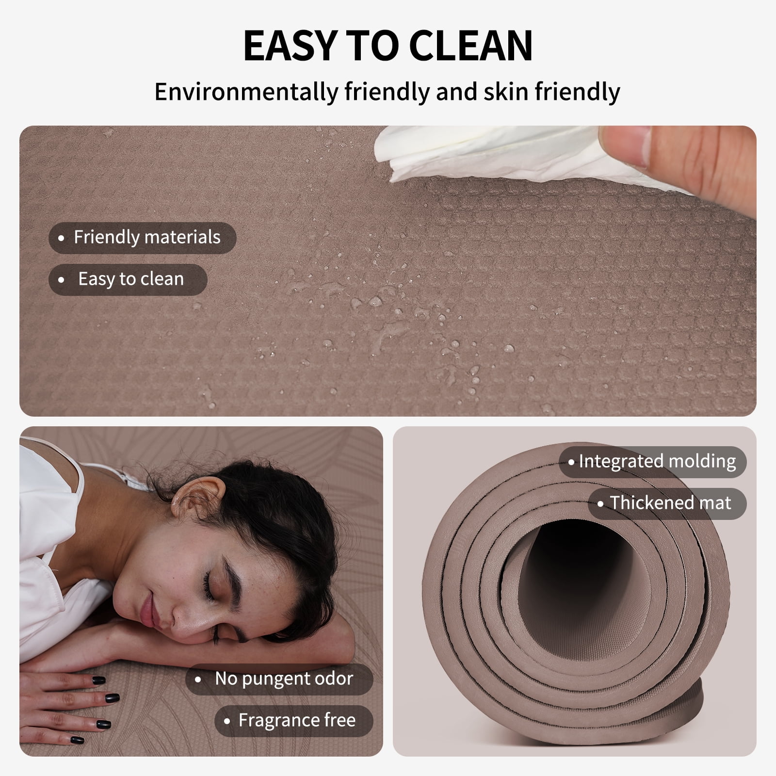 4W Wide Yoga Mats, Extra Large 35" x 72" Pilates Matt, 10mm Thick Non Slip, TPE Tear-Resistant Exercise Mats for Home Workouts(Brown)