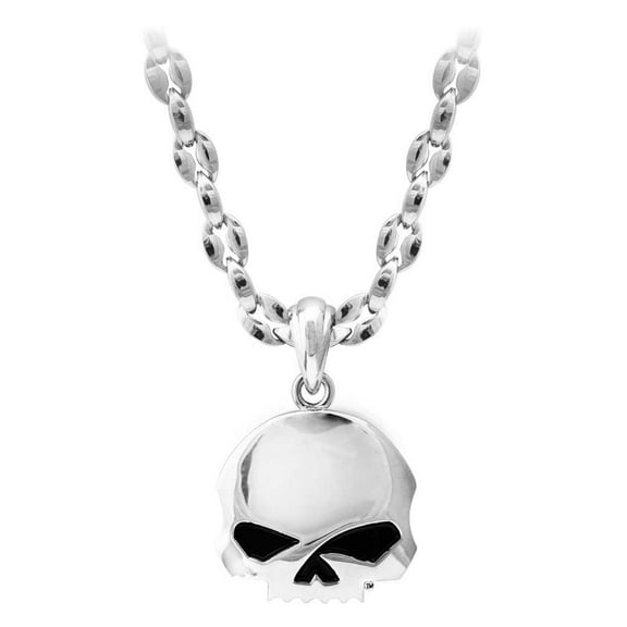Harley-Davidson Men's Willie G Skull Necklace, Silver Stainless Steel HSN0065-24, Harley Davidson