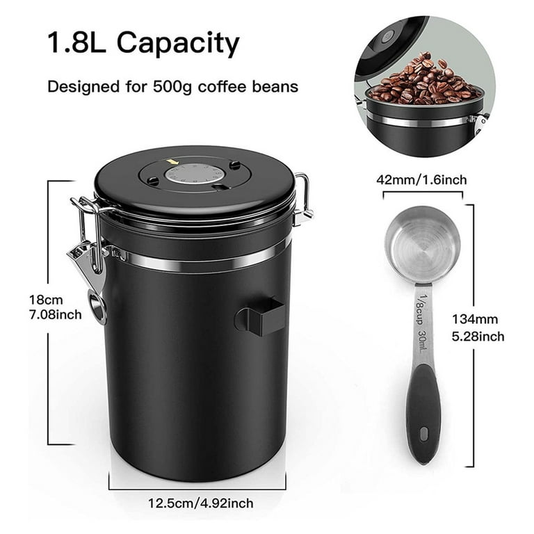 Bean Envy Coffee Canister - 22.5 oz Coffee Storage Container and Organizer  w/Stainless Steel Scoop, Date Tracker & Co2-Release Valve - Essential