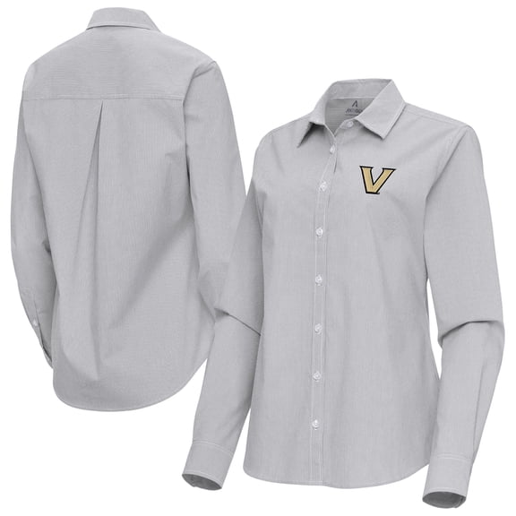 Women's Antigua Gray Vanderbilt Commodores Porter Woven Tri-Blend Long Sleeve Button-Up Shirt