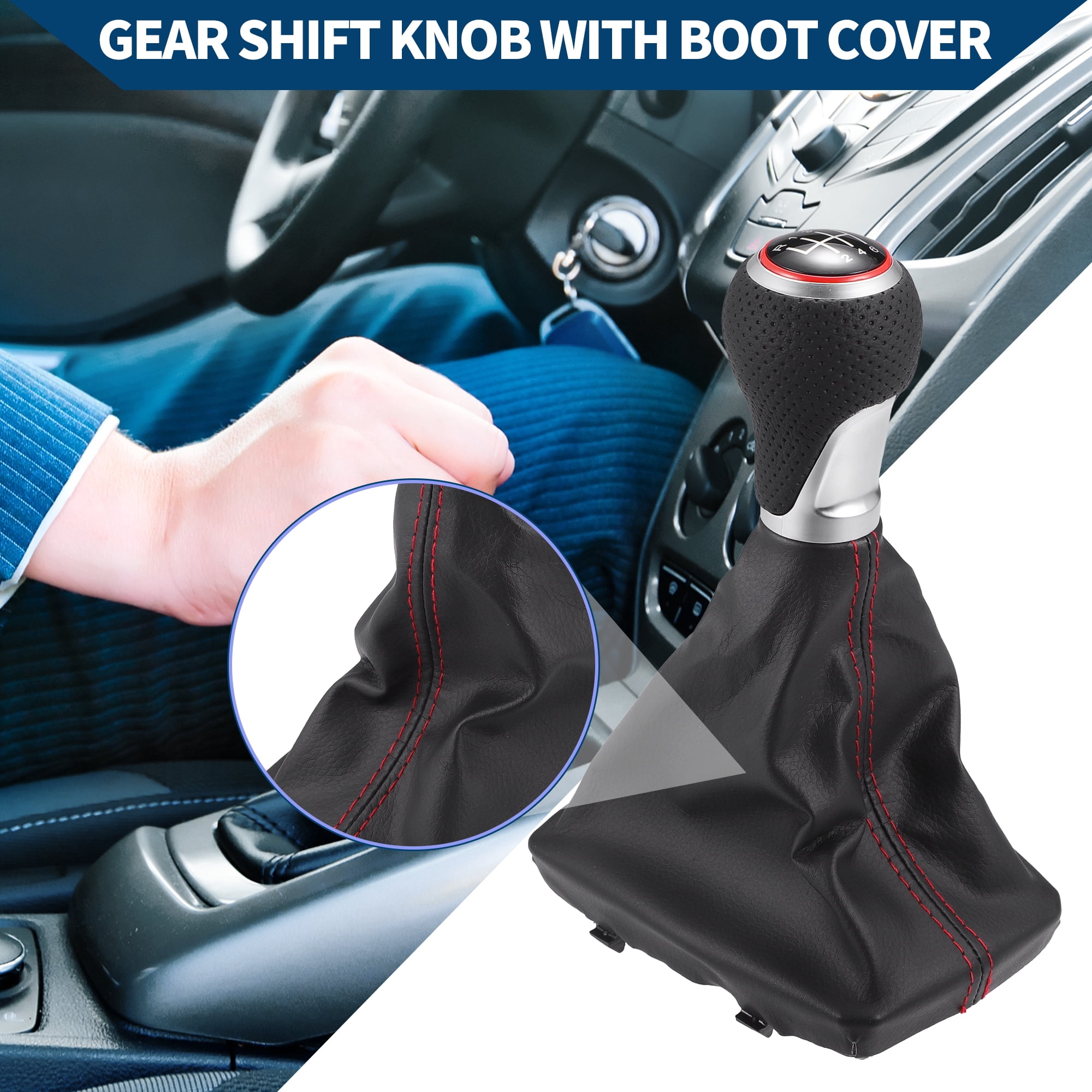 Unique Bargains Gear Shift Knob with Dust Cover 6 Speed Manual Stick Shifter Knob for Audi S-Line Plastic Black