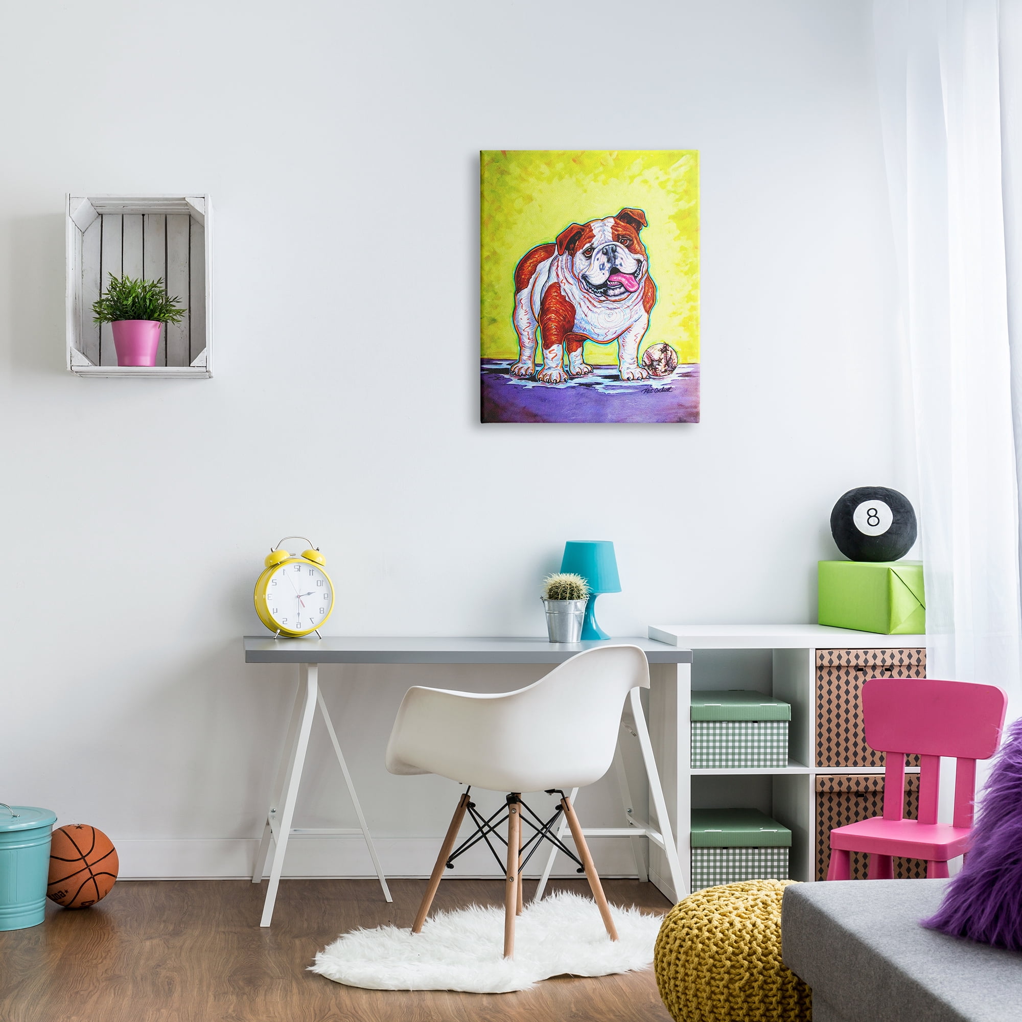 Stupell Industries Bulldog with Baseball Animals & Insects Painting Gallery Wrapped Canvas Print Wall Art, 24 x 30