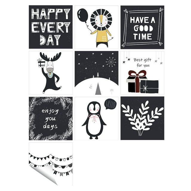 Agiferg 1Set 10pc Self Adhesive Tile Cartoon Print Sticker Kitchen Bathroom Wall Sticker Decoration