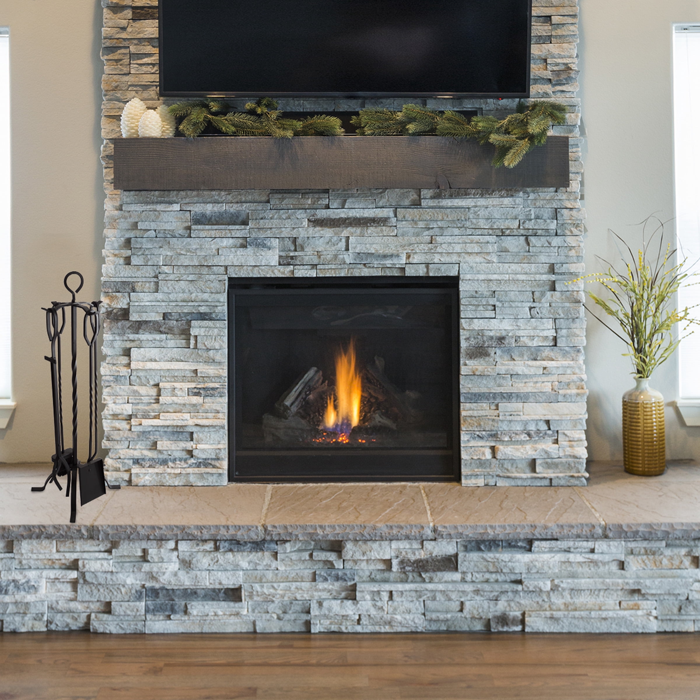 Somerset Home 5-Piece Scroll Fireplace Tool Set- Black Wrought Iron