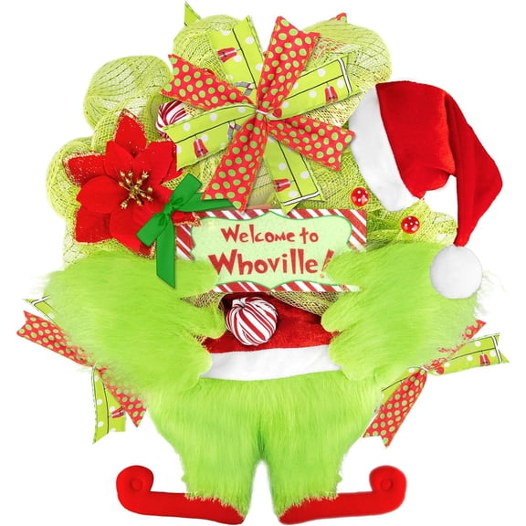 18 In Christmas Green Elf Plush Wreath - Elf Legs Arm Door Wreath,  Christmas Thief Wreath, Christmas Decorations, for Front Door, Fireplace, Wall, Handrail