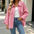 thumbnail image 7 of Zefriona Womens Fringe Denim Jacket Long Sleeve Button Front Jean Coat Top Pink Size L, 7 of 7