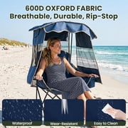 ABORON Camping Chair with Canopy, Folding Beach Canopy Chair with Ice Bag, Side Pocket and Cup Holder, Outdoor Portable Lounge Beach Chair for Adults Camping, Fishing, Lawn and Tailgates - Blue