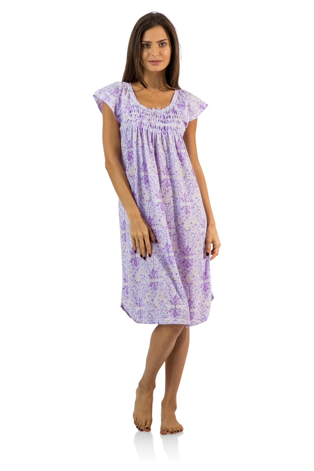 4X Casual Nights Women's Smocked Lace Short Sleeve Nightgown Purple